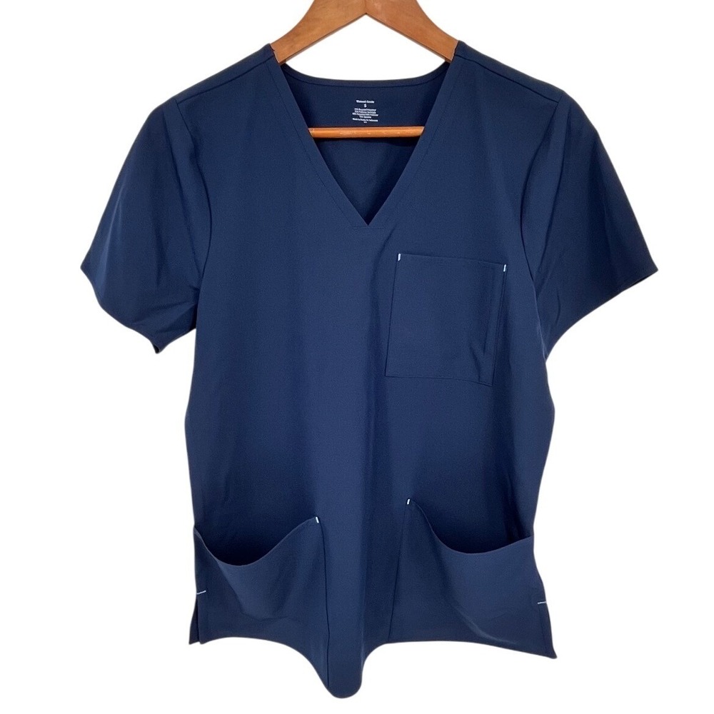 Scrub V-neck Top Women Small Dark Navy 4-Way Stretch Moisture Wicking Healthcare